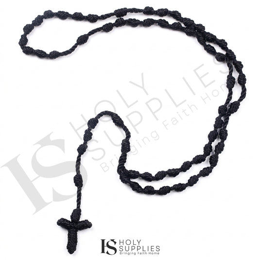 Hand-Knotted Black Cord Rosary Necklace image 0