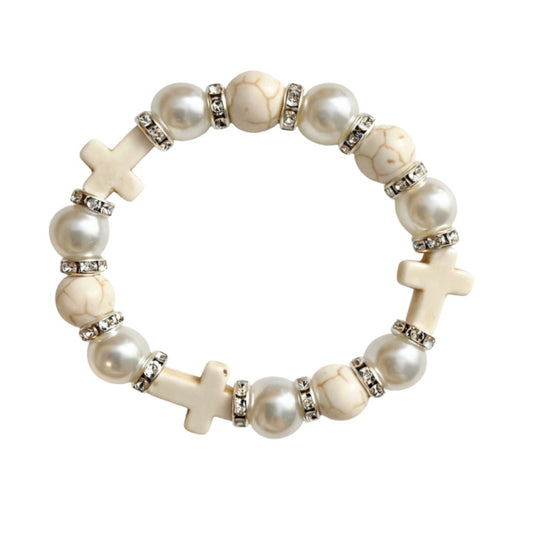 Cross Bead Pearl Bracelet