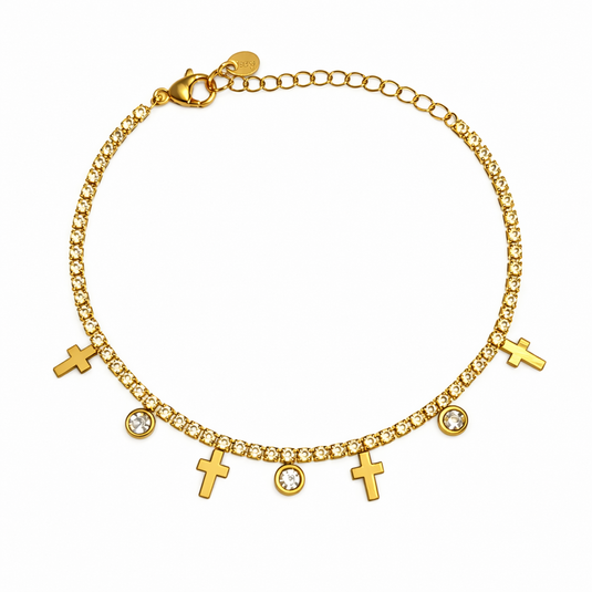Cross & Crystal Charm Bracelet